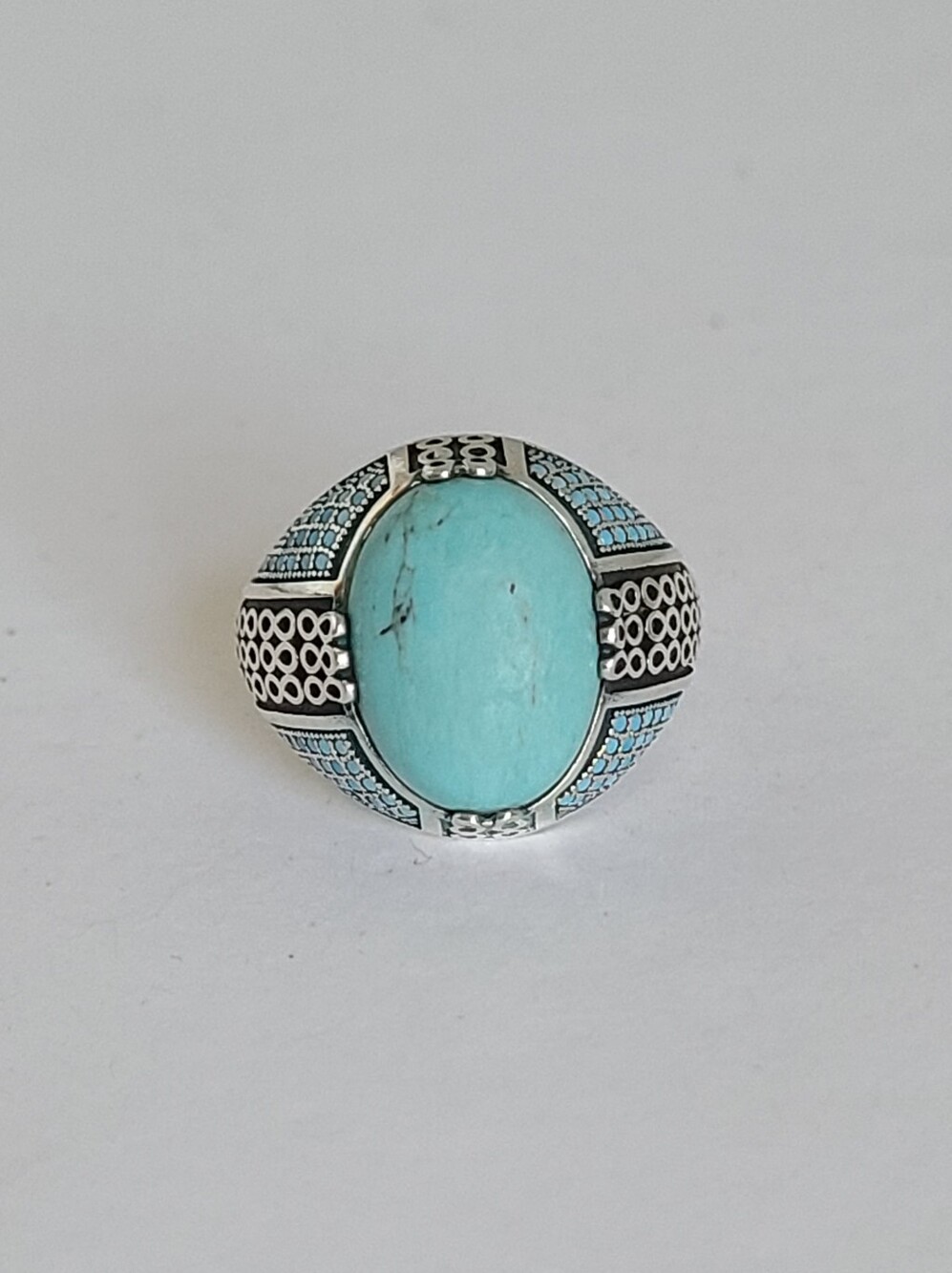 Men's Tuareg Style Bold Chunky Sterling Silver Turquoise Blue Apatite Boho Ring
